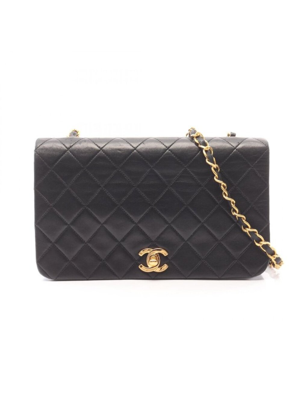 Chanel Shoulder Bag Full Flap Quilted Black Lambskin Chain